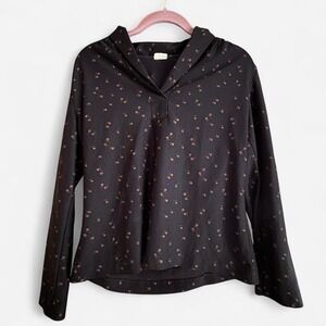 Vintage‎ Hollywood Blouse Praw 60s 70s black floral print women S M shawl collar